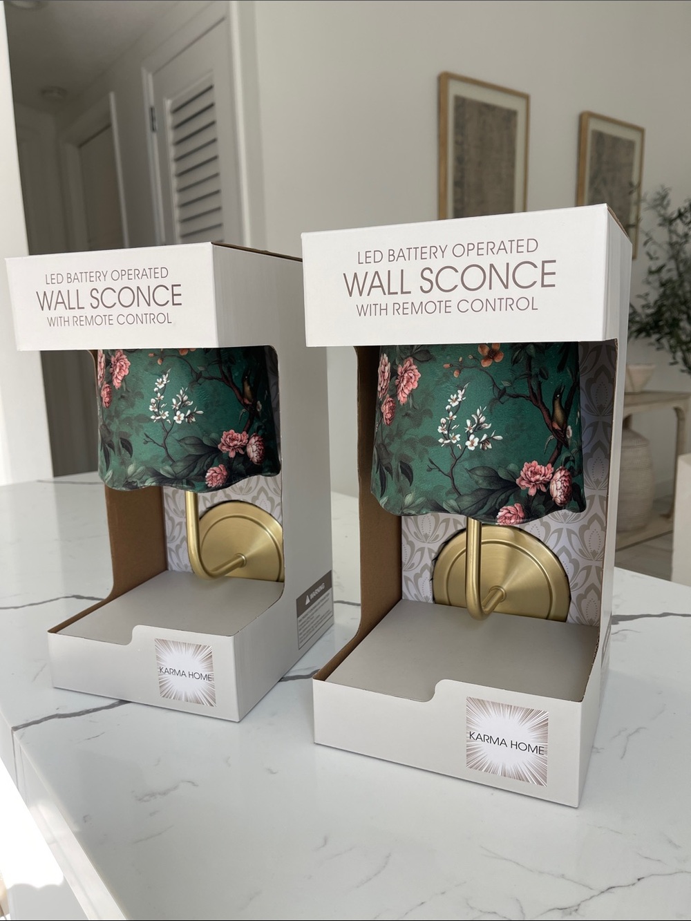 🪞Viral Karma Home Chinoiserie Emerald Floral Wall Sconces/Gold Base Set of 2🪞